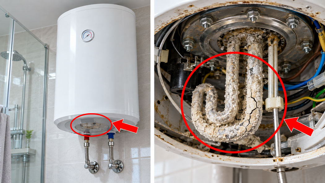 Thanh nhiệt bị hỏng, rạn nứt hoặc bám đá vôi dày