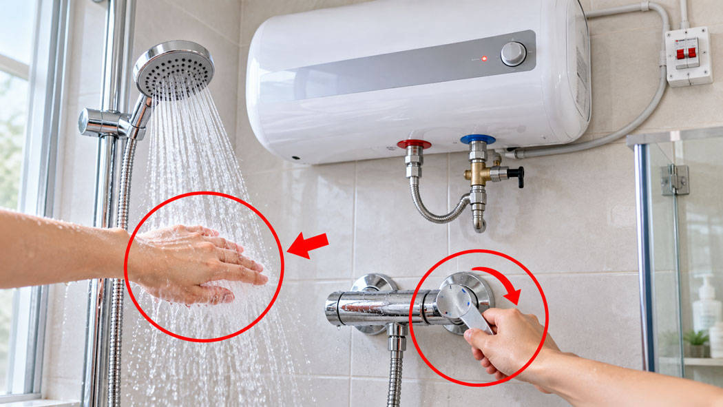 Thao tác mở vòi sen và pha nước an toàn chống bỏng