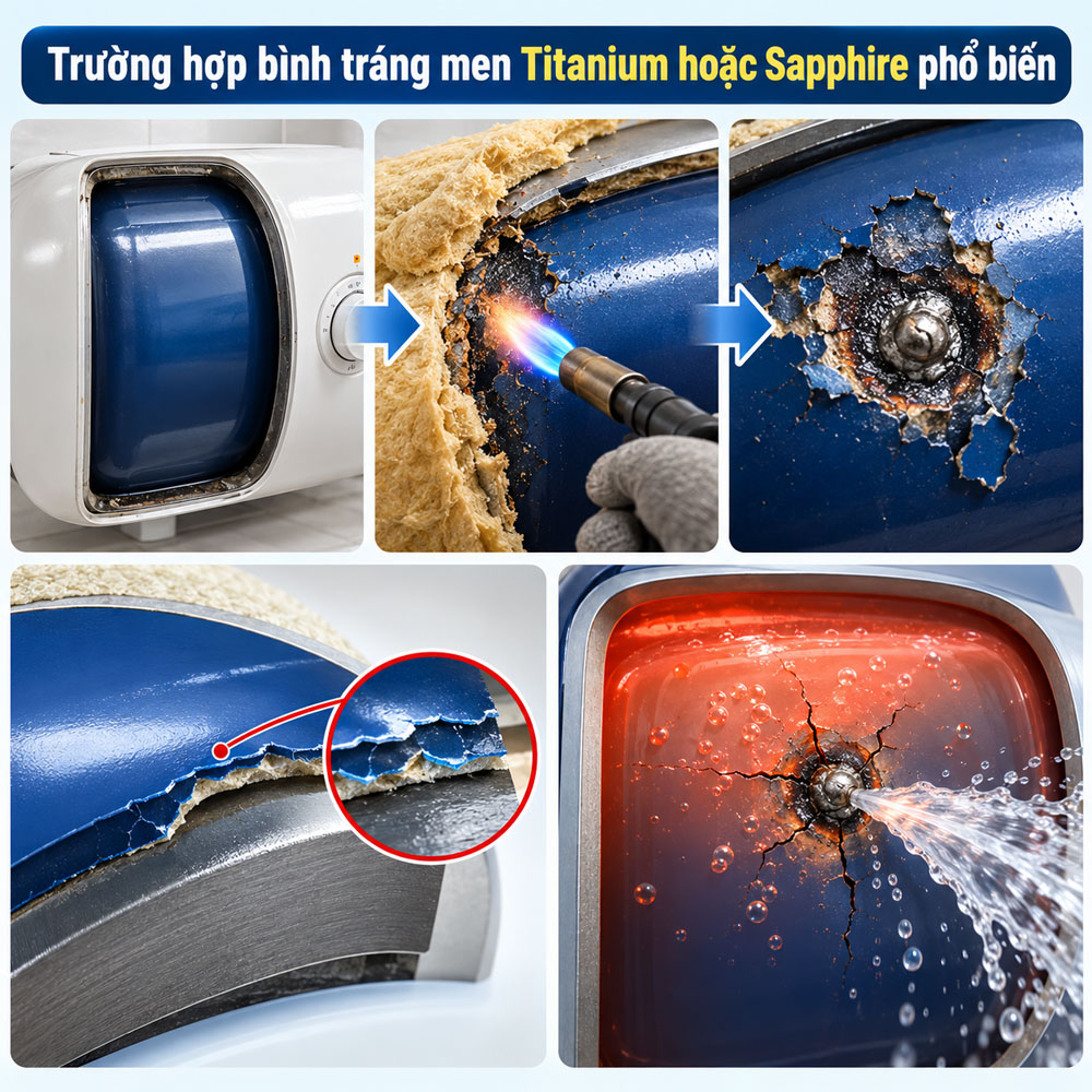 Trường hợp bình tráng men Titanium hoặc Sapphire phổ biến
