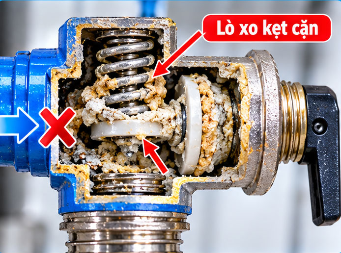 Van an toàn một chiều Ariston bị kẹt lò xo do cặn đá vôi