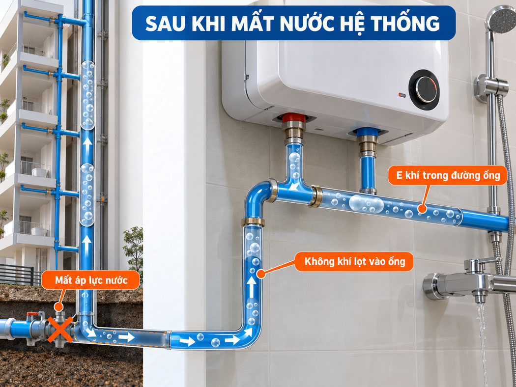 Xả e sau khi mất nước hệ thống
