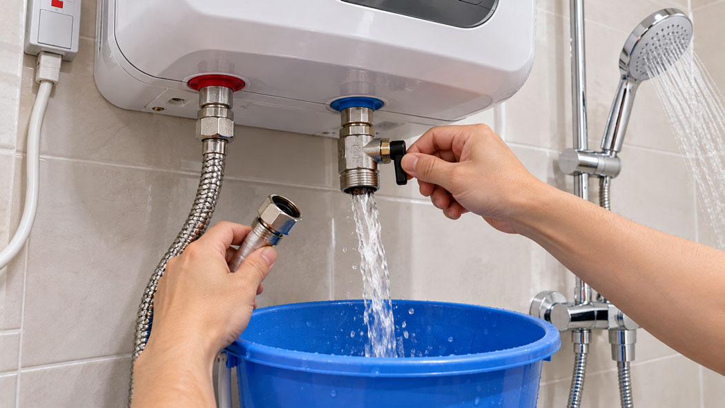 Xả toàn bộ nước trong ruột bình ra ngoài