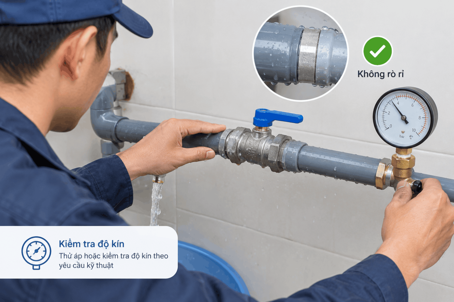 Bước 5: Kiểm tra độ kín của đường ống sau sửa chữa
